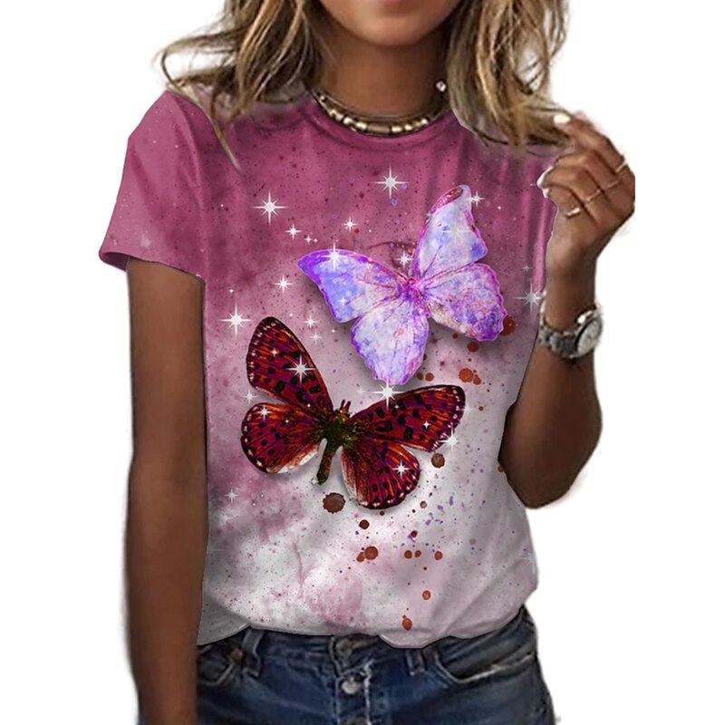 Ladies Beautiful Butterfly print designs casual blouse t-shirt top / FREE Shipping