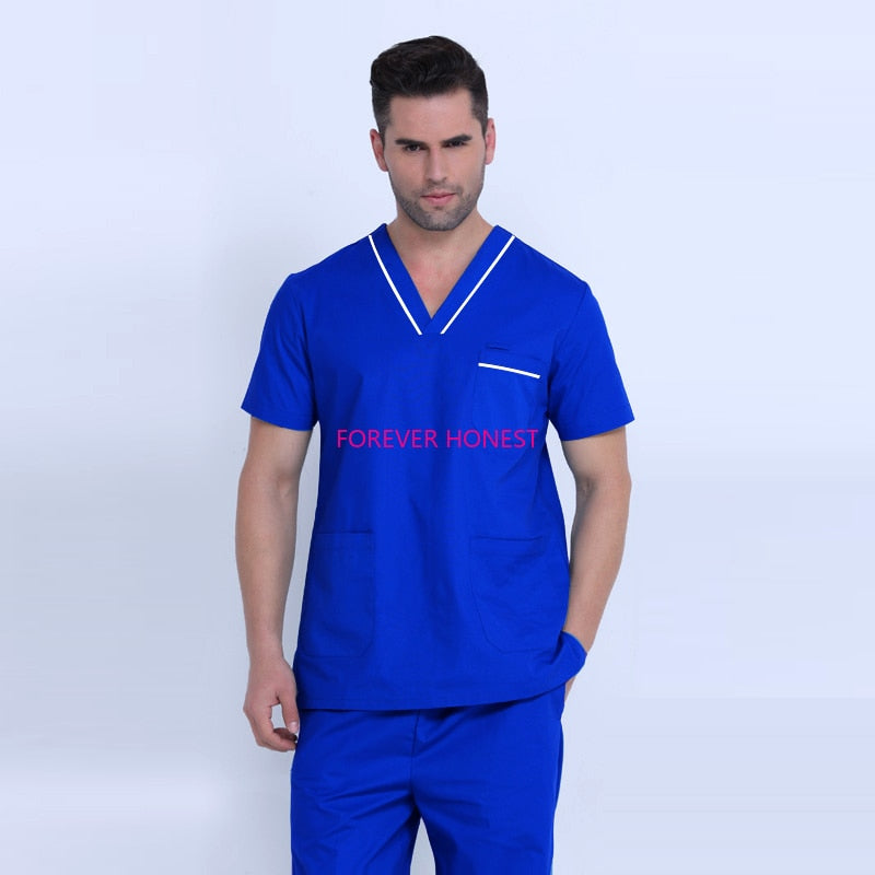 Plug Size Medical Suit for Men Short Sleeve Nursing Scrubs Cotton Veterinary Workwear Doctor Coveralls Surgical Pants Dentistry