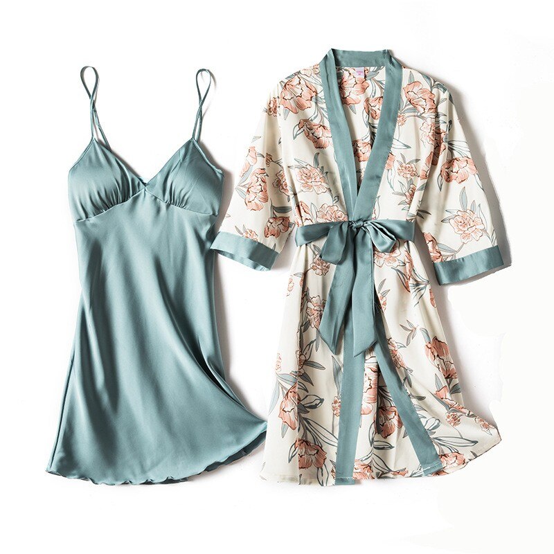 Ladies Intimate Lingerie Sexy Robe / Kimono / soft Satin Print Flowers / FREE Shipping