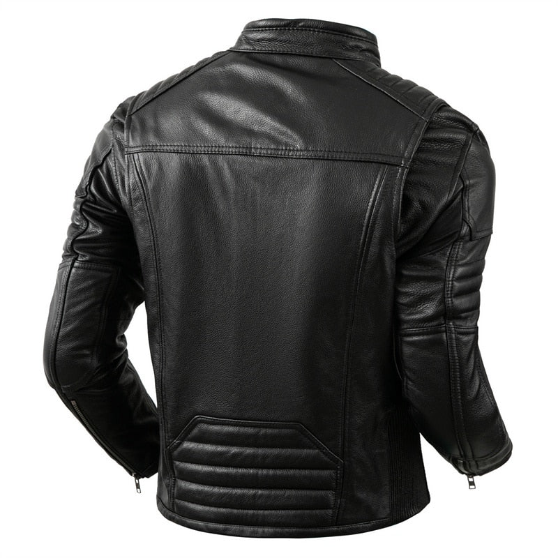 Men's Motorcycle Causal Vintage Leather Jacket comfortable - Cowhide Leather / FREE Shipping - tracking available