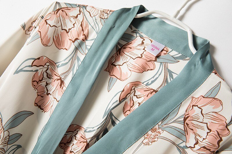 Ladies Intimate Lingerie Sexy Robe / Kimono / soft Satin Print Flowers / FREE Shipping