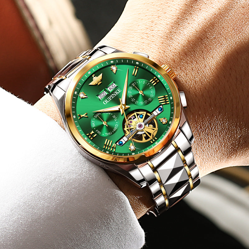 Swiss OUPINKE Top Brand Luxury business Men's Wrist Watch Stainless Steel Waterproof