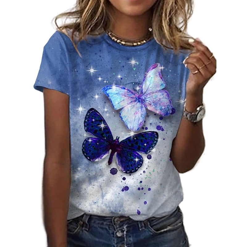 Ladies Beautiful Butterfly print designs casual blouse t-shirt top / FREE Shipping