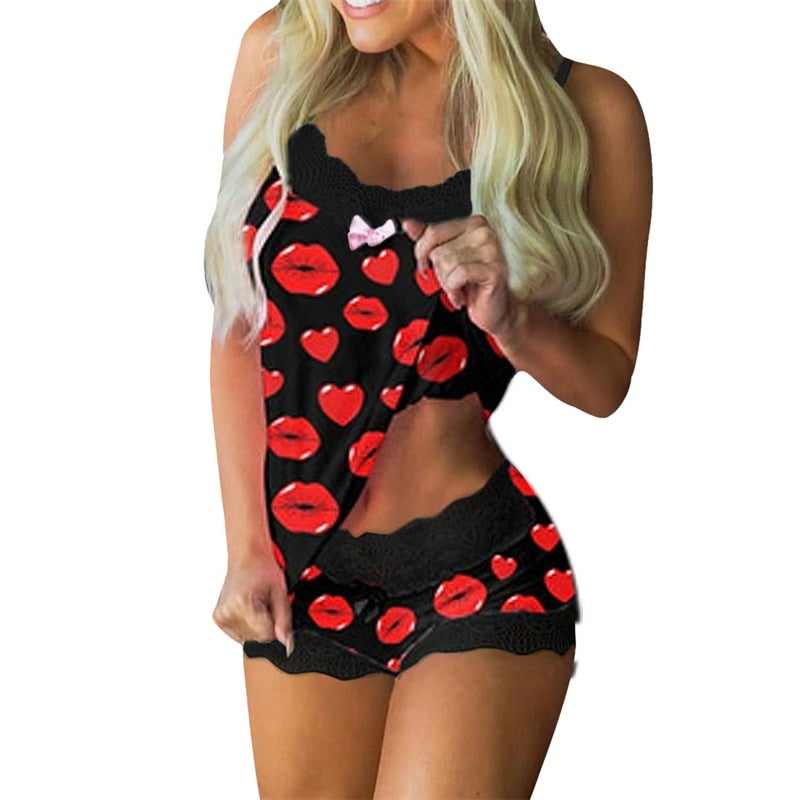 Ladies beautiful pajamas set lingerie top / bottom comfortable / FREE Shipping