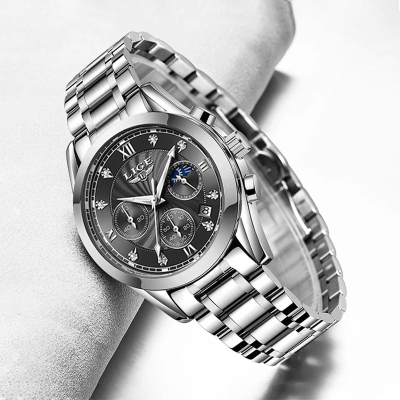 LIGE beautiful elegant Ladies Watch / Waterproof/ Rose Gold Steel Strap / Top Brand Bracelet