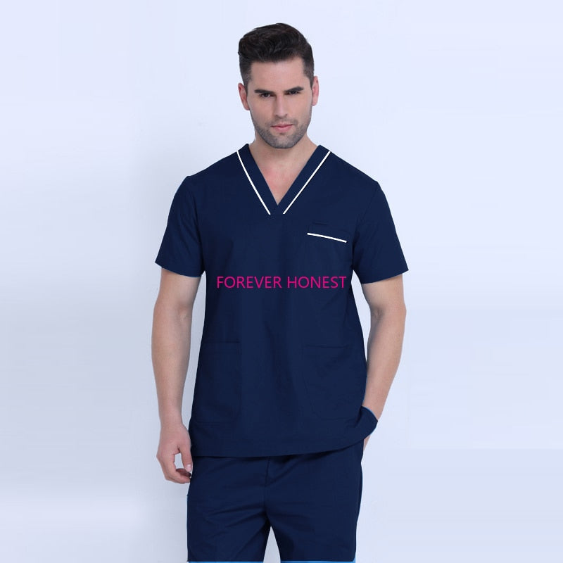 Plug Size Medical Suit for Men Short Sleeve Nursing Scrubs Cotton Veterinary Workwear Doctor Coveralls Surgical Pants Dentistry