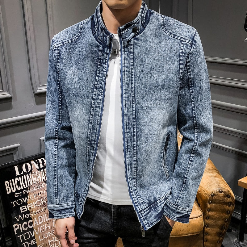 Men's 100% Cotton Fleece Denim Jeans Jacket comfortable and warm / FREE Shipping