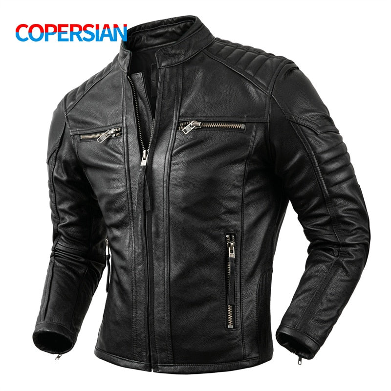 Men's Motorcycle Causal Vintage Leather Jacket comfortable - Cowhide Leather / FREE Shipping - tracking available