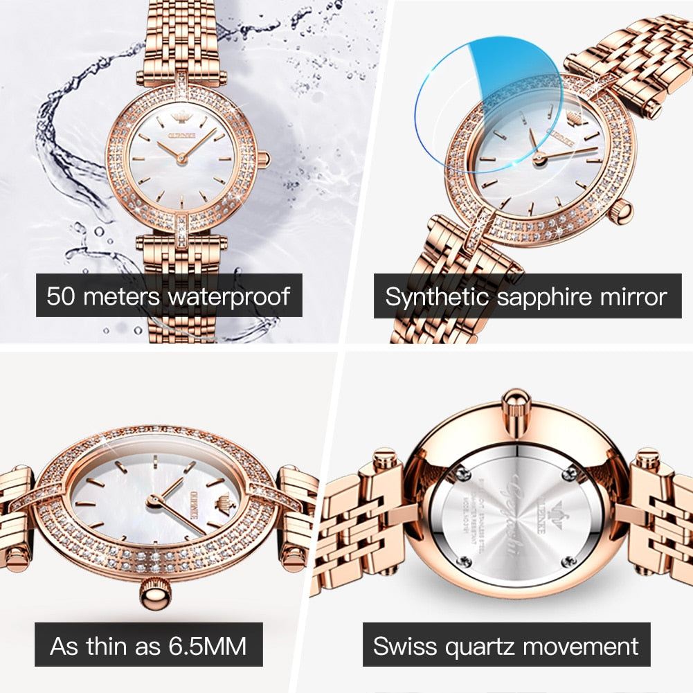 Swiss OUPINKE beautiful/elegant Top Swiss Sapphire Mirror Alloy Quartz Ladies Wrist watch