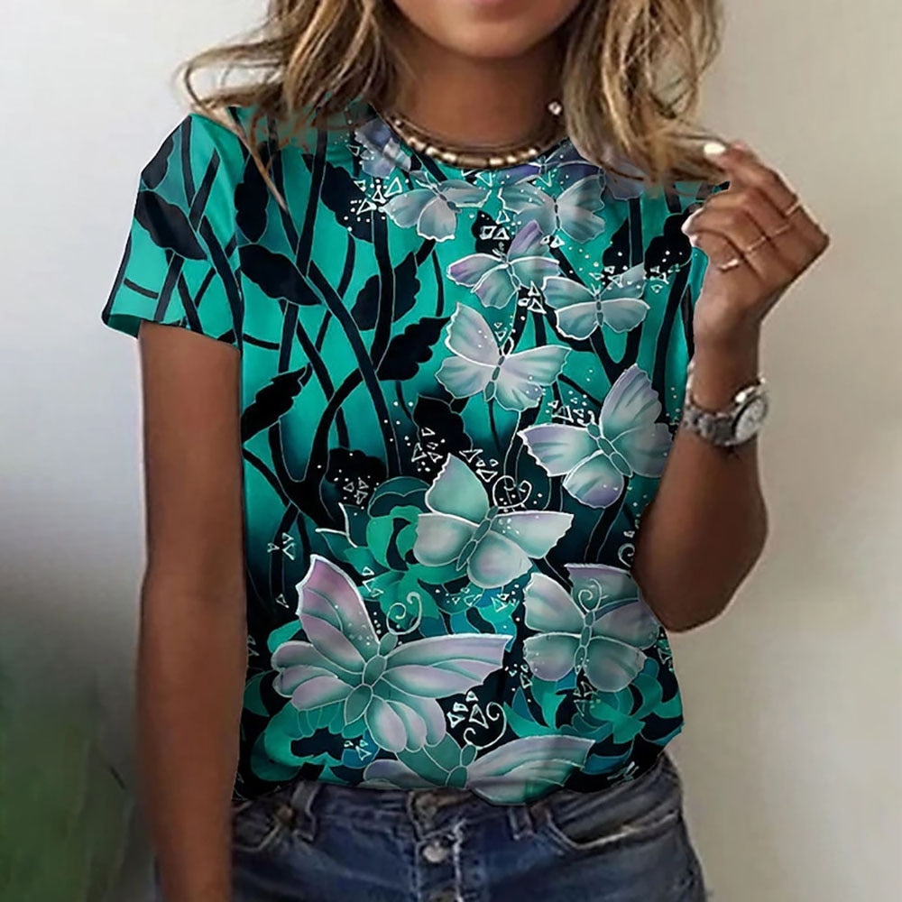 Ladies blouses beautiful floral with butterfly designs comfortable top / enter Discount Code V6TAH906VZ72 BUY 4 get 1 FREE / FREE Shipping