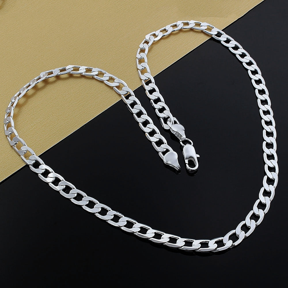 MORAED 925 Sterling Silver Italian Cuban Curb Chain Necklaces 6-8mm Men-Women/Free Shipping