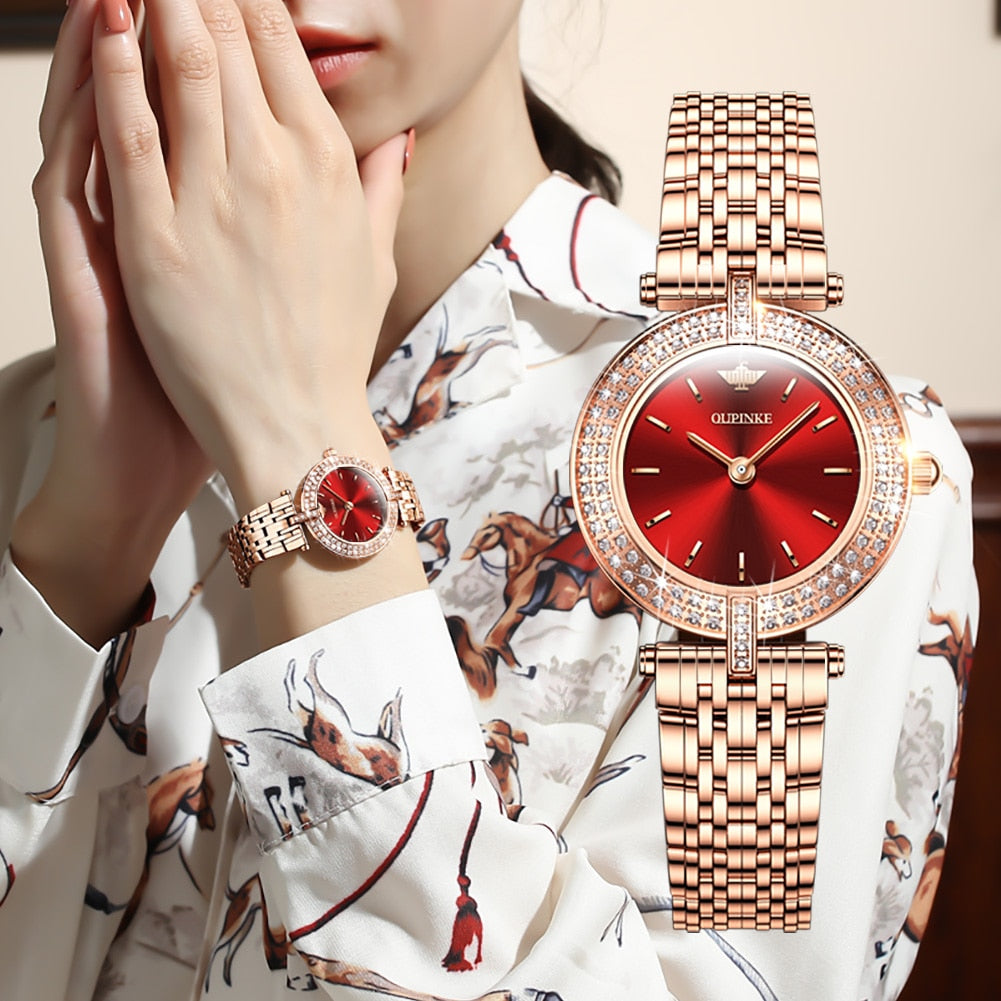Swiss OUPINKE beautiful/elegant Top Swiss Sapphire Mirror Alloy Quartz Ladies Wrist watch