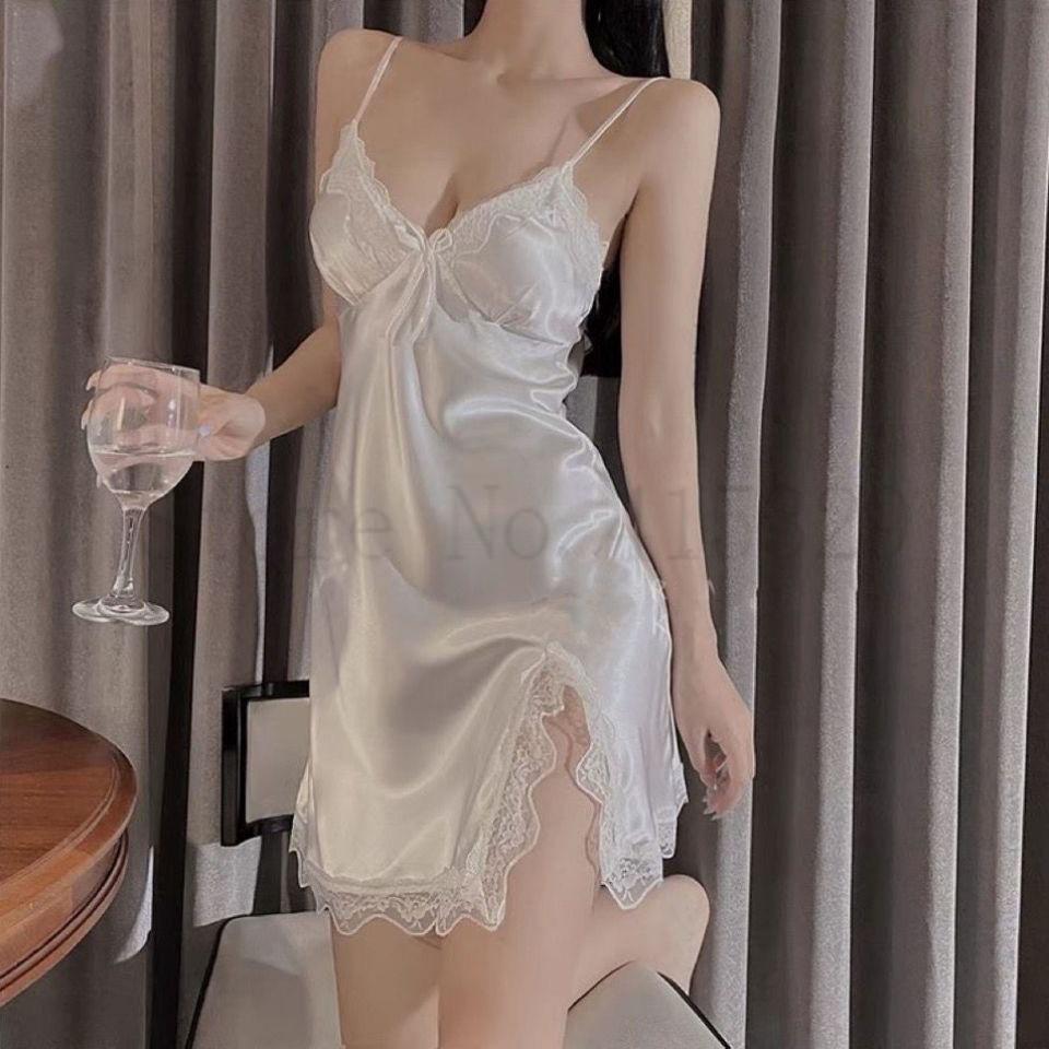 Ladies sexy satin Nightgown with lace / flower print / FREE Shipping