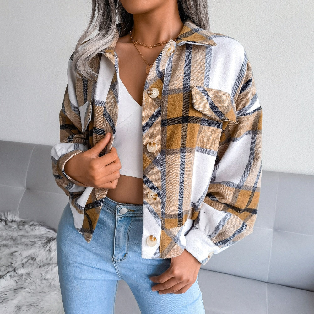 Ladies Plaid Wool blend Jacket comfortable / FREE Shipping - tracking available