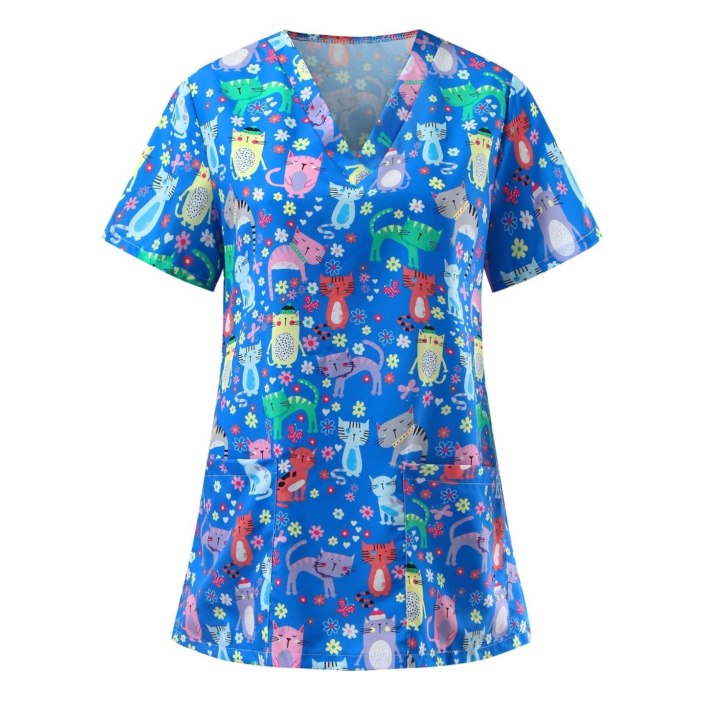 Women Short Sleeve Scrub V Neck Flower Prints Top Medical uniform / enter Discount Code FFMGF5WM6S41 BUY 4 get 1 FREE / FREE Shipping - tracking available