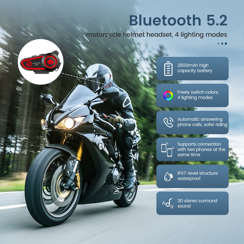 GEARELEC DK02 Motorcycle Helmet Headset Stereo Bluetooth Hands Free Call - IPX7 / Free Shipping