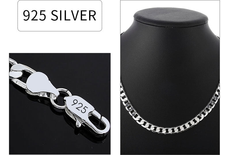 BATYYINY 925 Sterling Silver Italian Cuban Curb Chain Necklaces Men-Women/Free Shipping