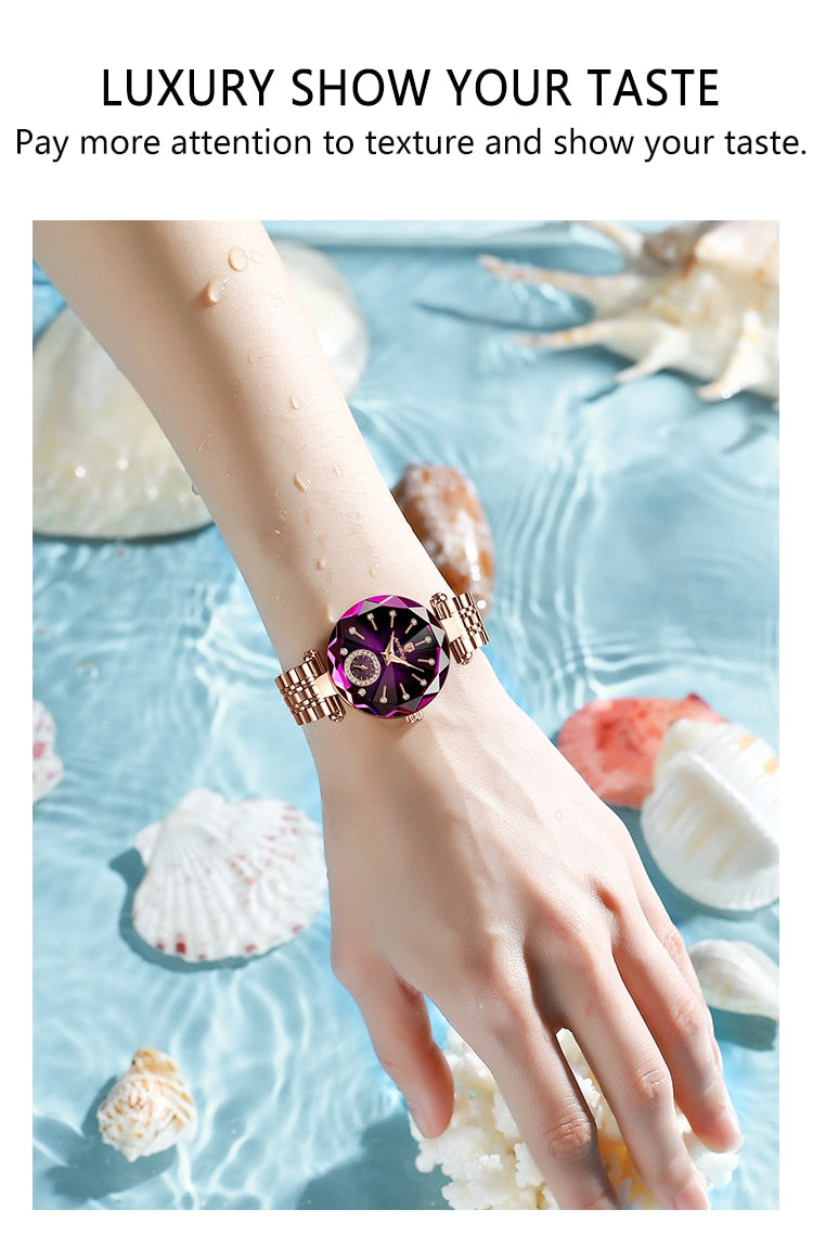 POEDAGAR Ladies Watch with 36 sparkling Diamonds / Pearl Dial / Quartz / FREE Shipping