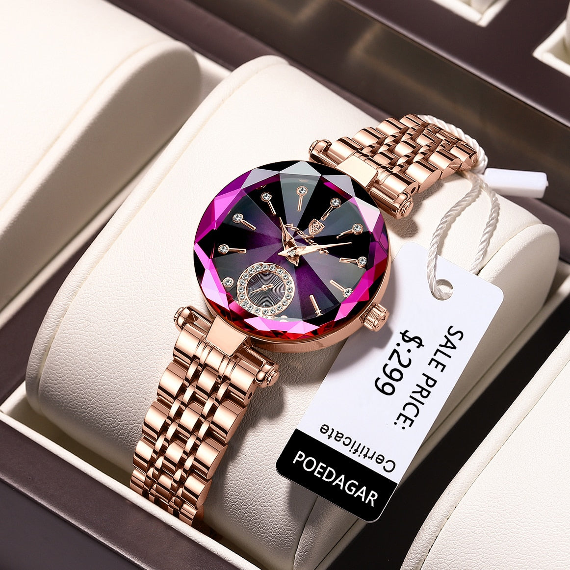 POEDAGAR Ladies Watch with 36 sparkling Diamonds / Pearl Dial / Quartz / FREE Shipping