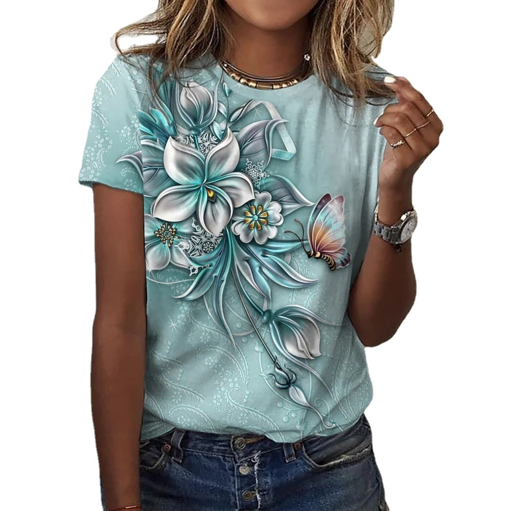 Ladies blouses beautiful floral with butterfly designs comfortable top / enter Discount Code V6TAH906VZ72 BUY 4 get 1 FREE / FREE Shipping