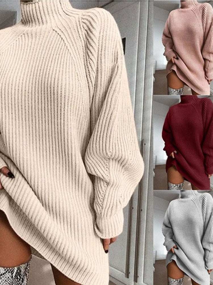 Ladies Turtleneck Oversized Knitted Sweater / Dress comfortable with cashmere / FREE shipping - tracking available