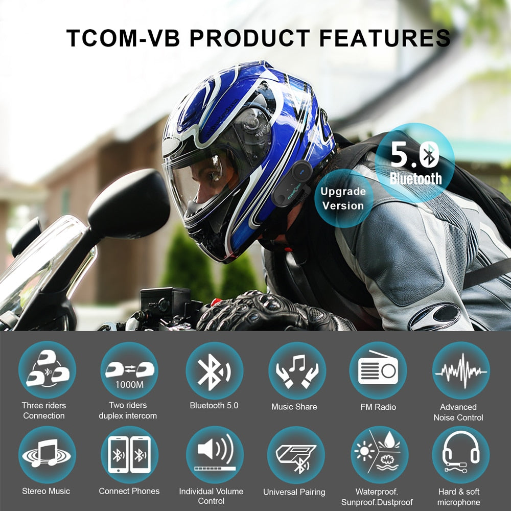 FreedConn Bluetooth Motorcycle Intercom Helmet Headset Headphone FM Music/ FREE Shipping