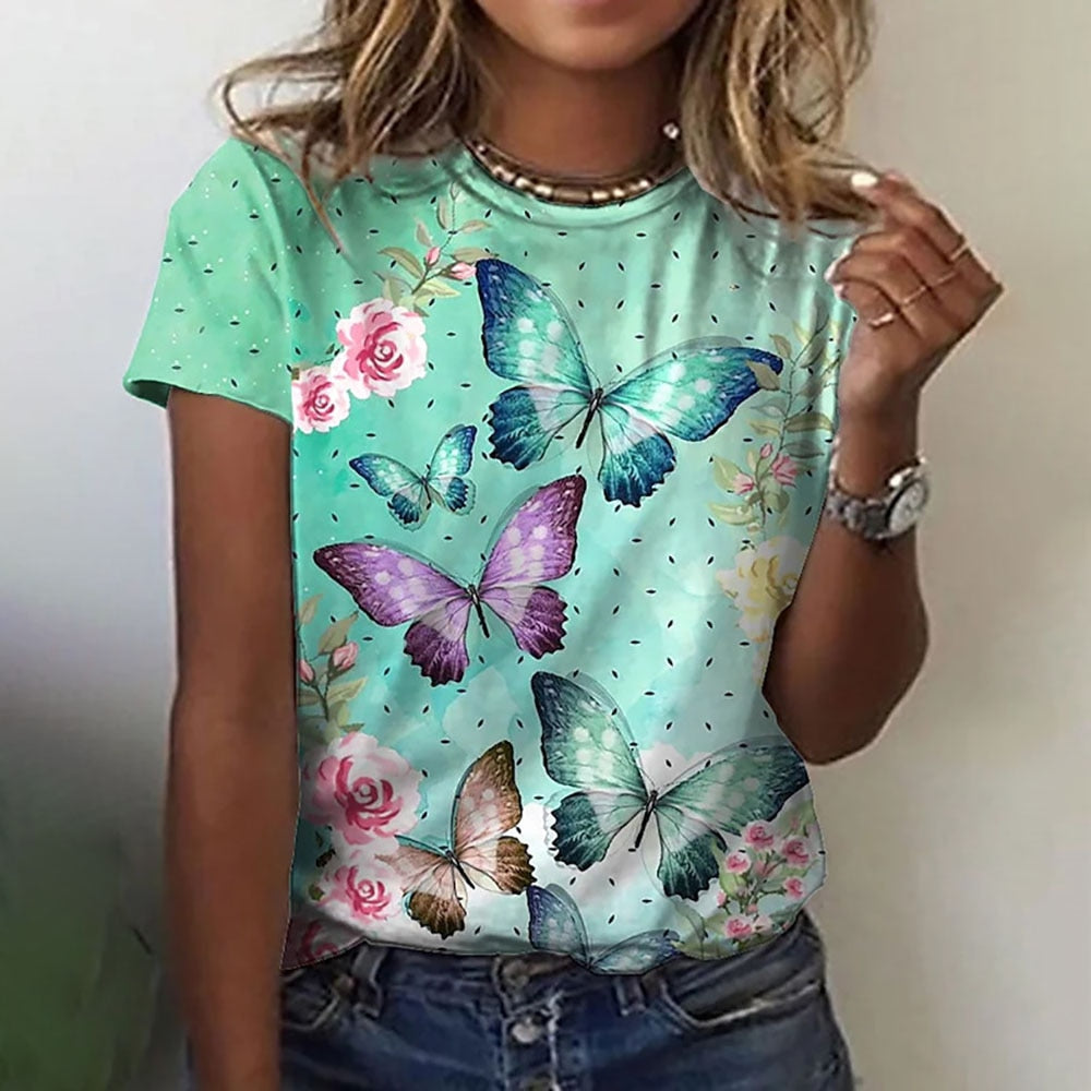 Ladies blouses beautiful floral with butterfly designs comfortable top / enter Discount Code V6TAH906VZ72 BUY 4 get 1 FREE / FREE Shipping