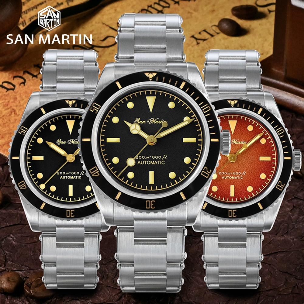 San Martin top brand Men's wrist Watch 38mm Diver 6200 Luxury Sapphire 20Bar Luminous