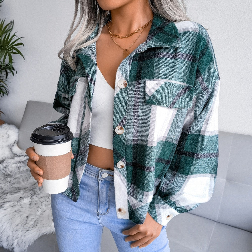 Ladies Plaid Wool blend Jacket comfortable / FREE Shipping - tracking available