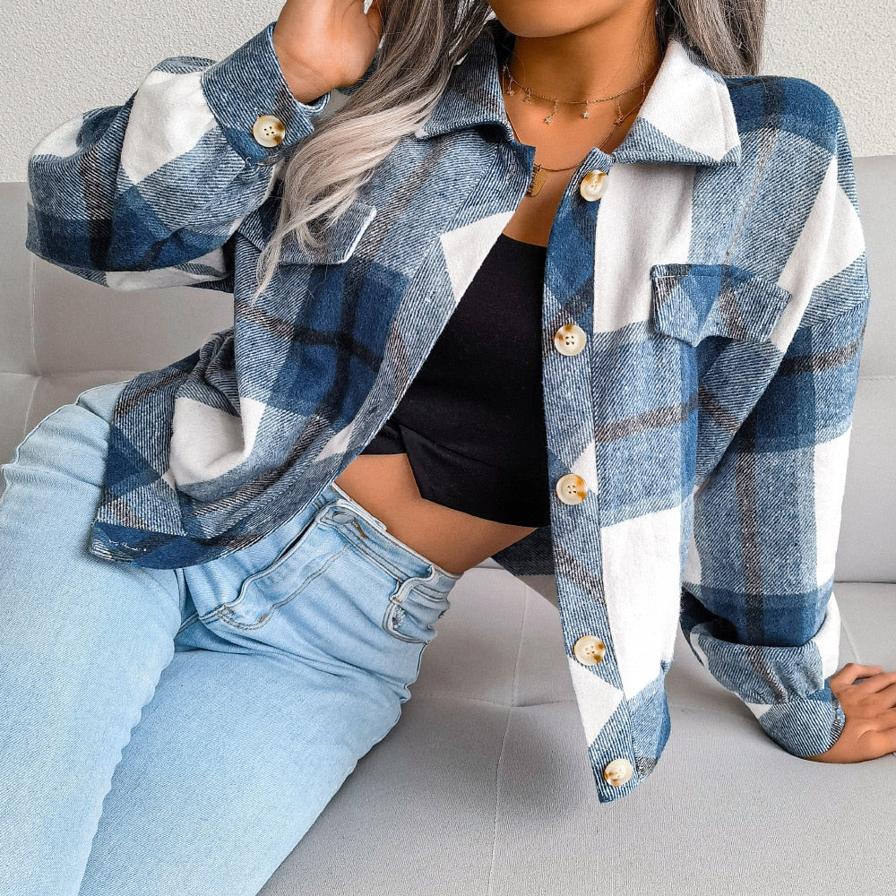 Ladies Plaid Wool blend Jacket comfortable / FREE Shipping - tracking available