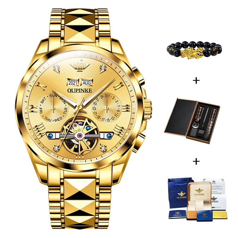 Swiss OUPINKE Top Brand Luxury business Men's Wrist Watch Stainless Steel Waterproof
