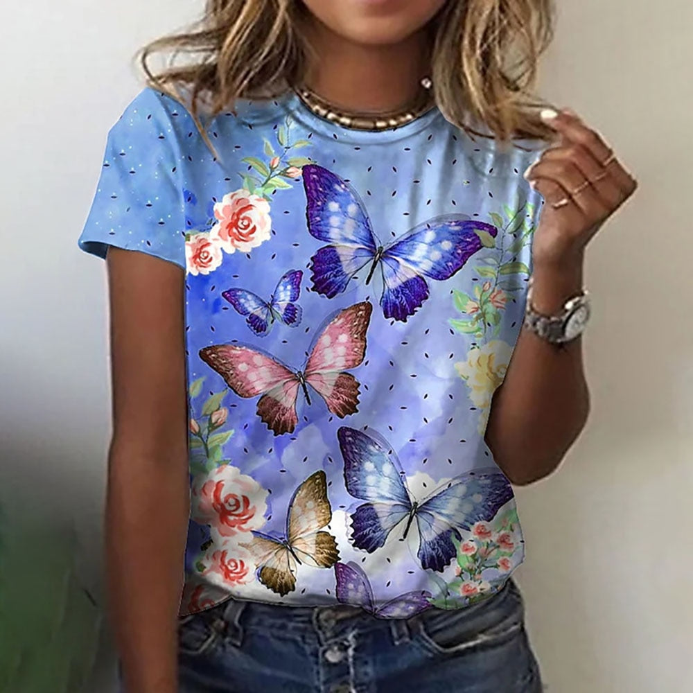 Ladies blouses beautiful floral with butterfly designs comfortable top / enter Discount Code V6TAH906VZ72 BUY 4 get 1 FREE / FREE Shipping