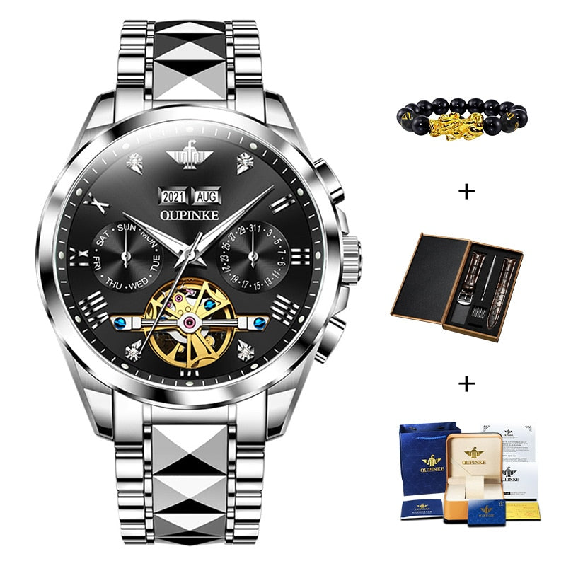 Swiss OUPINKE Top Brand Luxury business Men's Wrist Watch Stainless Steel Waterproof