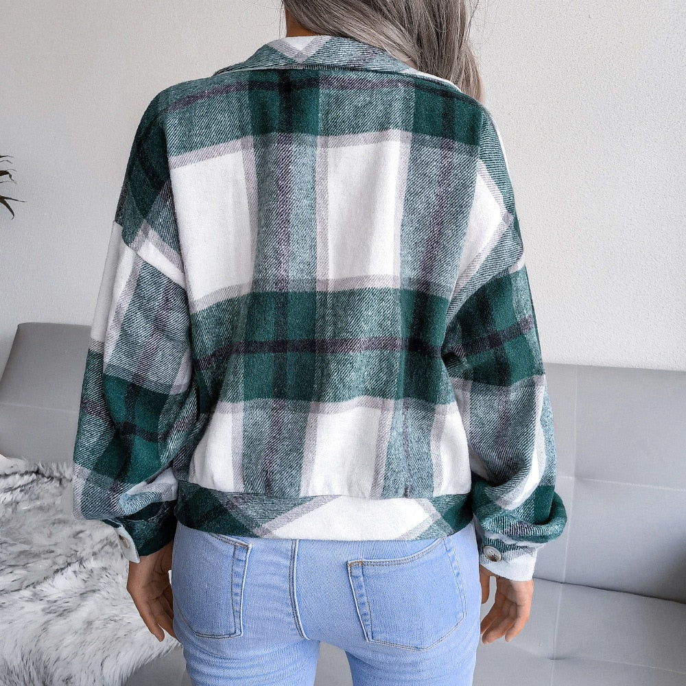 Ladies Plaid Wool blend Jacket comfortable / FREE Shipping - tracking available