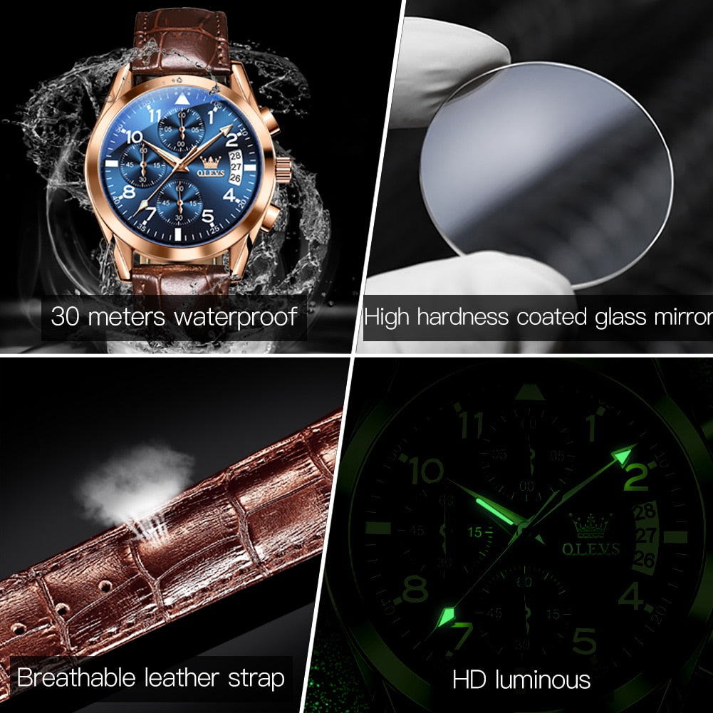 OLEVS Luxury Men's Watche,/ Waterproof / Luminous Quartz /