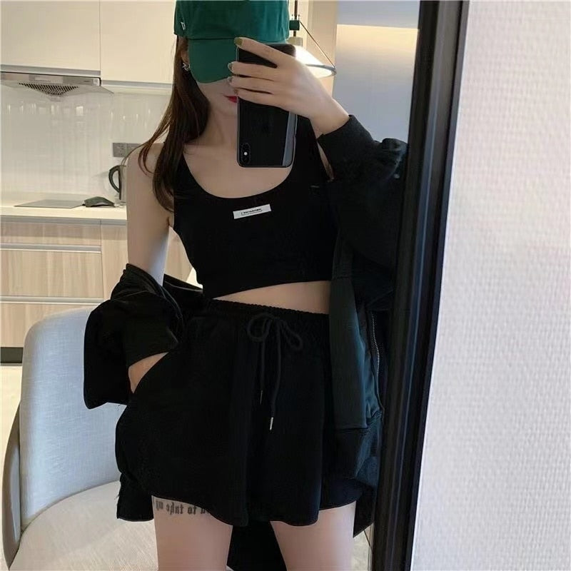 3 Piece Sets Top / Drawstring Shorts / Zipper hoodie Sportswear / FREE shipping