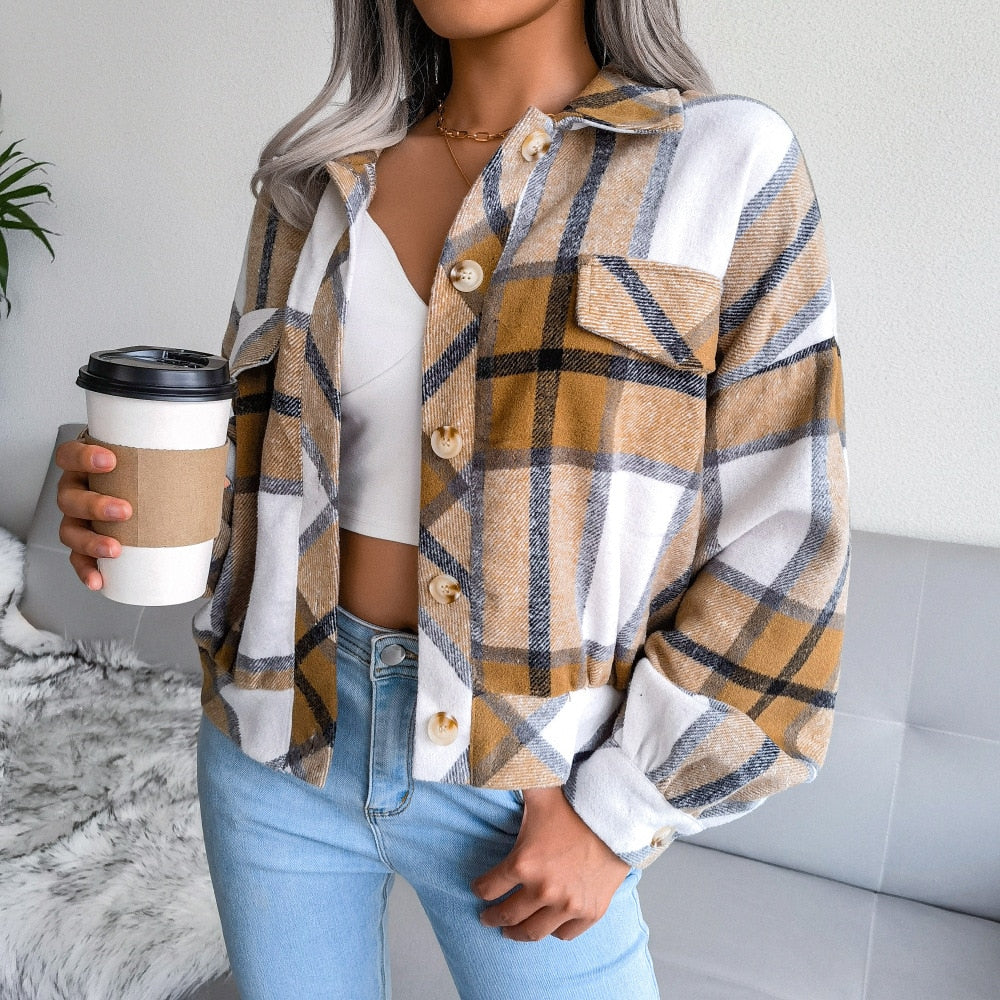 Ladies Plaid Wool blend Jacket comfortable / FREE Shipping - tracking available