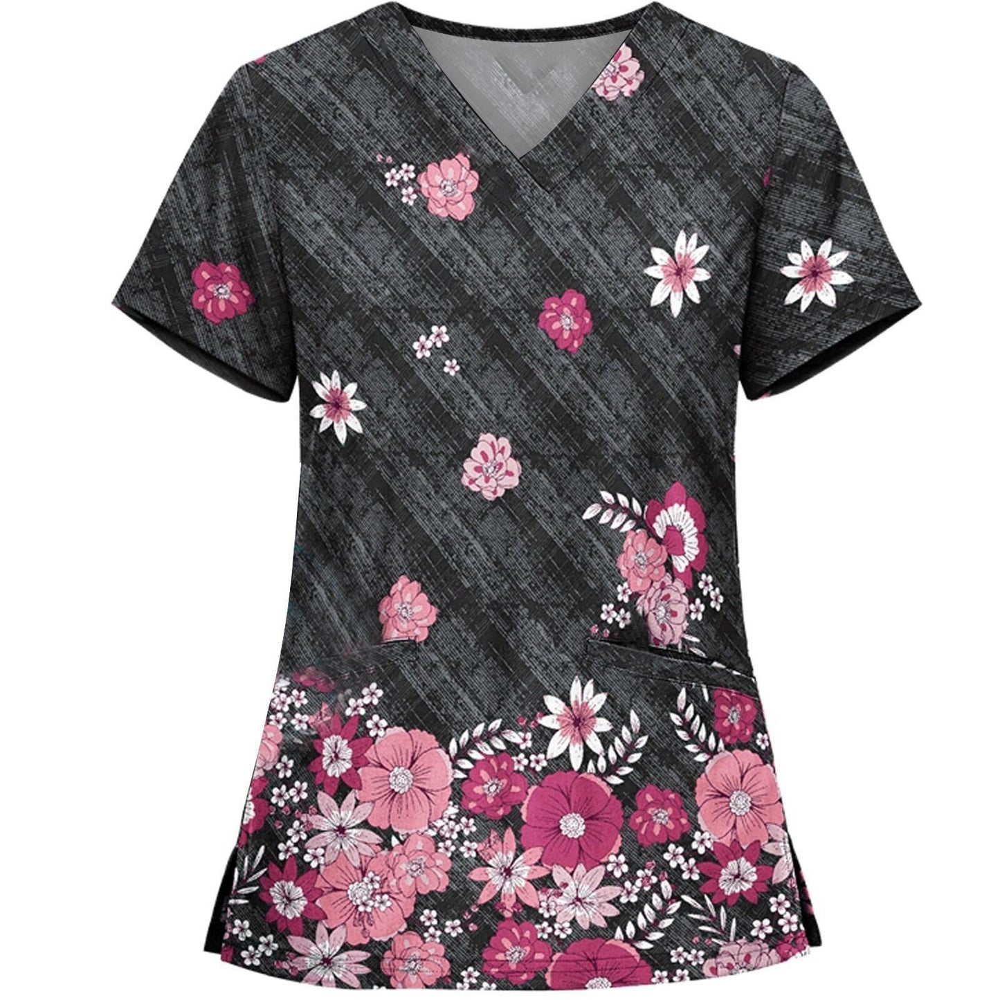 Women Short Sleeve Scrub V Neck Flower Prints Top Medical uniform / enter Discount Code FFMGF5WM6S41 BUY 4 get 1 FREE / FREE Shipping - tracking available