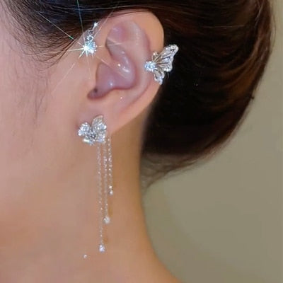 Earrings Gold Silver Color Metal Butterfly Ear Clips ZIRCON / Free Shipping