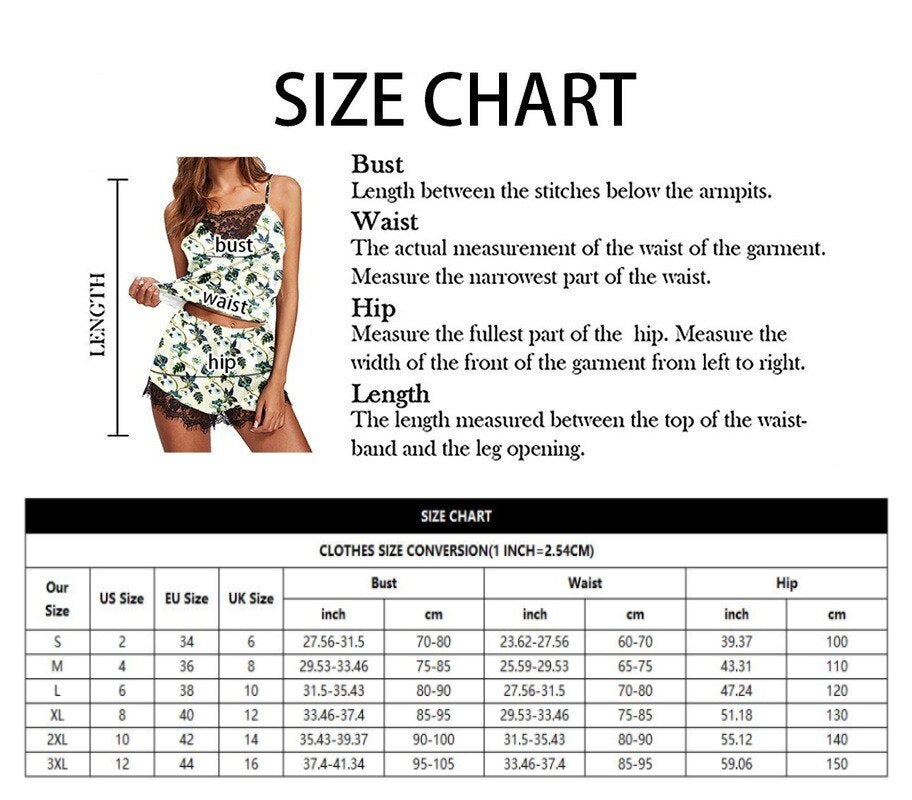 Ladies Satin Pajama Set Silky Lace Casual Two Piece Outfit / FREE Shipping