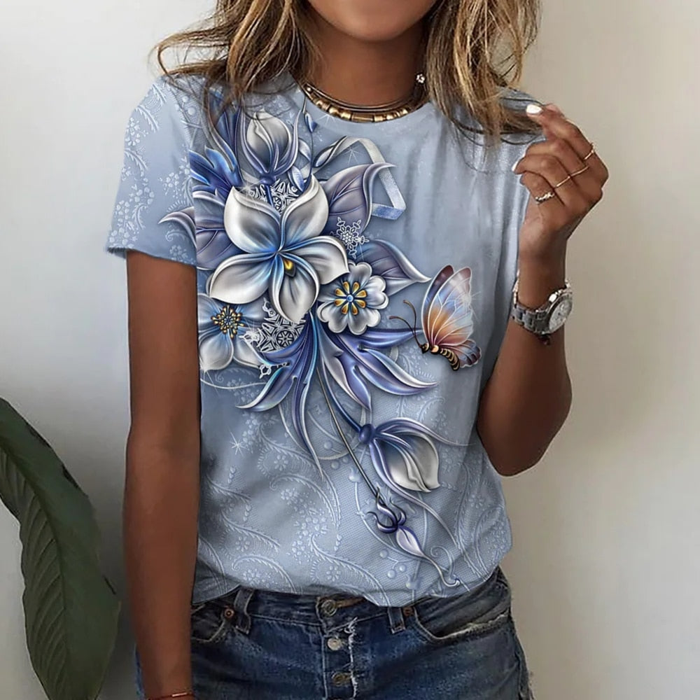 Ladies blouses beautiful floral with butterfly designs comfortable top / enter Discount Code V6TAH906VZ72 BUY 4 get 1 FREE / FREE Shipping