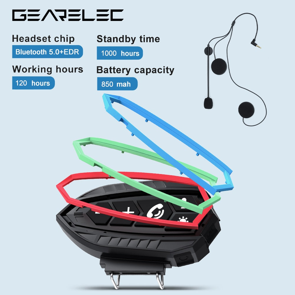 Gearelec Motorcycle Helmet Headset Bluetooth 5.0 EDR 3PCS Replace Frame Wireless IP67 Waterproof / Buy 3 get 1 FREE / Enter Code P4TKB85AB2ET/ FREE Shipping
