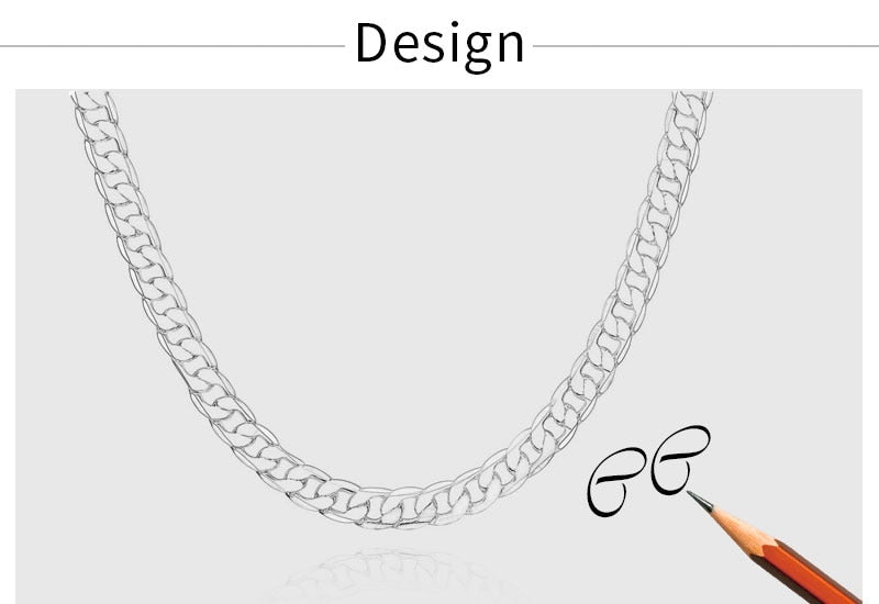 BATYYINY 925 Sterling Silver Italian Cuban Curb Chain Necklaces Men-Women/Free Shipping