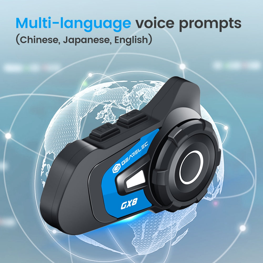 GEARELEC GX8 Bluetooth Motorcycle Intercom Helmet Headset 8 Rider Speaker Headphone/Music Sharing Interphone / FREE Shipping