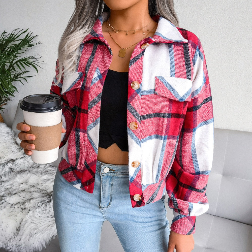Ladies Plaid Wool blend Jacket comfortable / FREE Shipping - tracking available