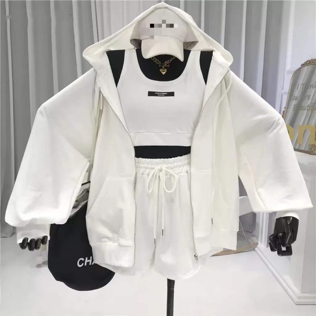3 Piece Sets Top / Drawstring Shorts / Zipper hoodie Sportswear / FREE shipping