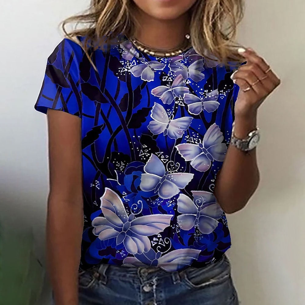 Ladies blouses beautiful floral with butterfly designs comfortable top / enter Discount Code V6TAH906VZ72 BUY 4 get 1 FREE / FREE Shipping