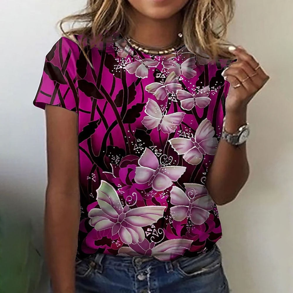 Ladies blouses beautiful floral with butterfly designs comfortable top / enter Discount Code V6TAH906VZ72 BUY 4 get 1 FREE / FREE Shipping