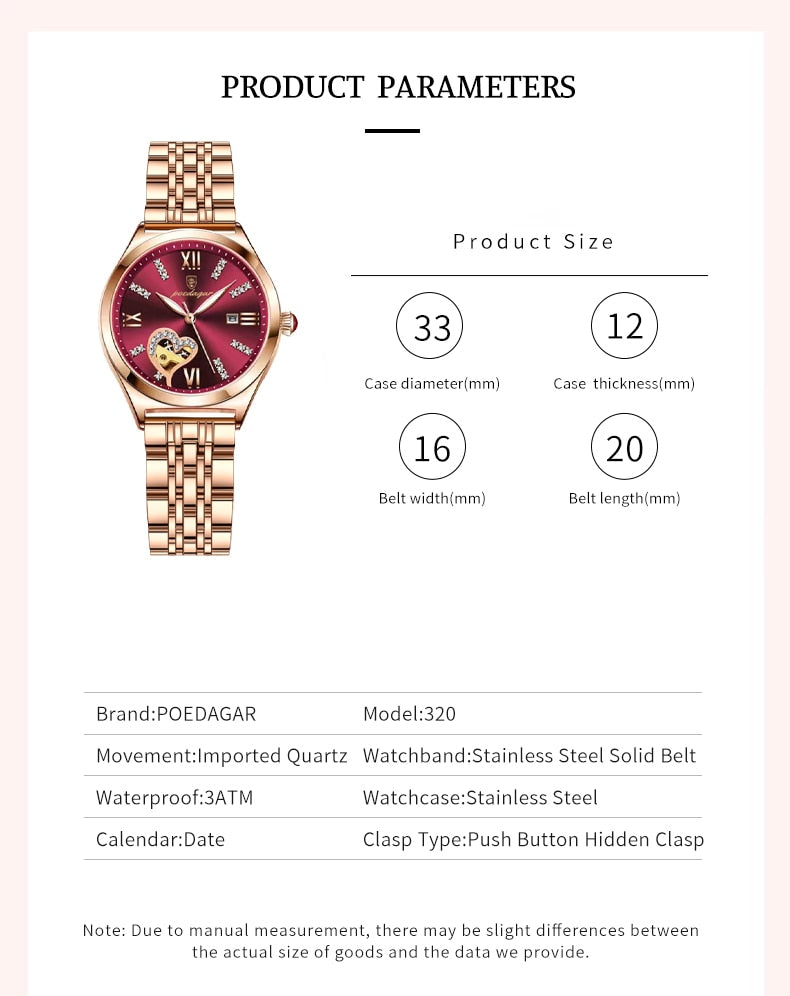 POEDAGAR 320 Elegant Ladies Watch with sparkling Diamonds-luminous/ FREE Shipping