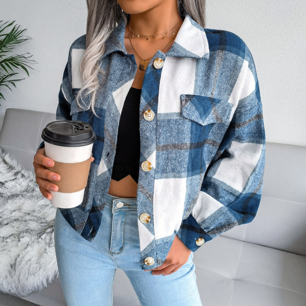 Ladies Plaid Wool blend Jacket comfortable / FREE Shipping - tracking available